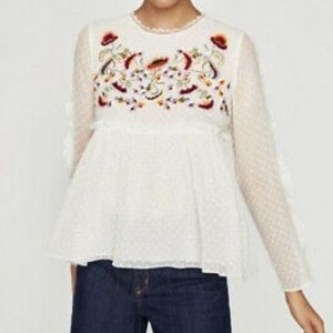 Zara sheer embroidered peasant blouse, Medium